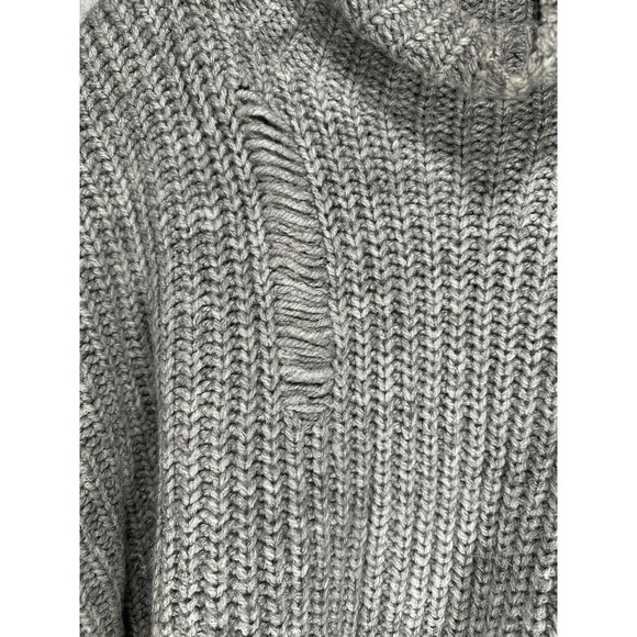 ZARA Chunky Knit Distressed Gray Mock Neck Oversized Sweater Women’s Size Small - Picture 3 of 7